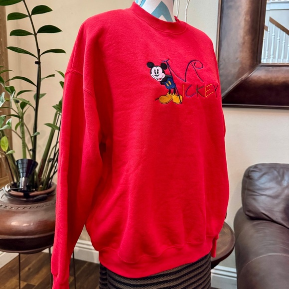 “Disney” Mickey Mouse Embroidery Signature Sweatshirt - Red - Picture 3 of 5